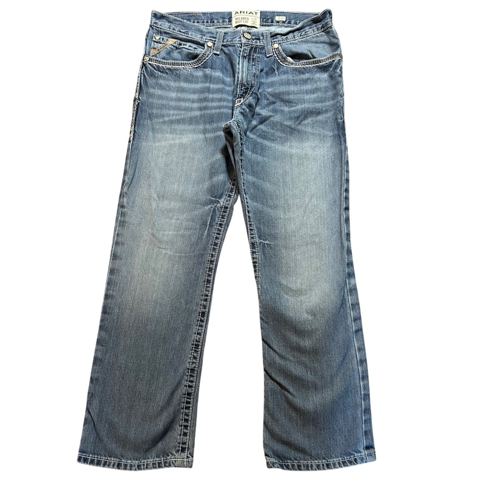 Ariat M4 Relaxed Boot Cut Jeans Mens 32x30 Blue Medium Wash Contrast Stitching